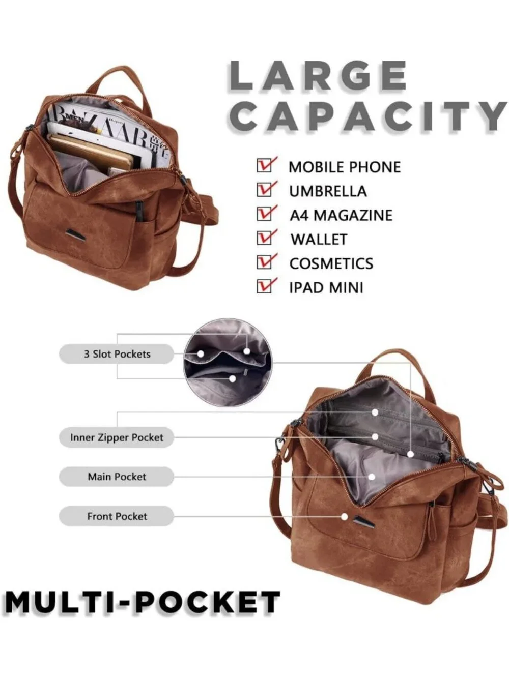 Stylish PU Leather Backpack Purse for Women | Versatile Handbag & Travel Bag